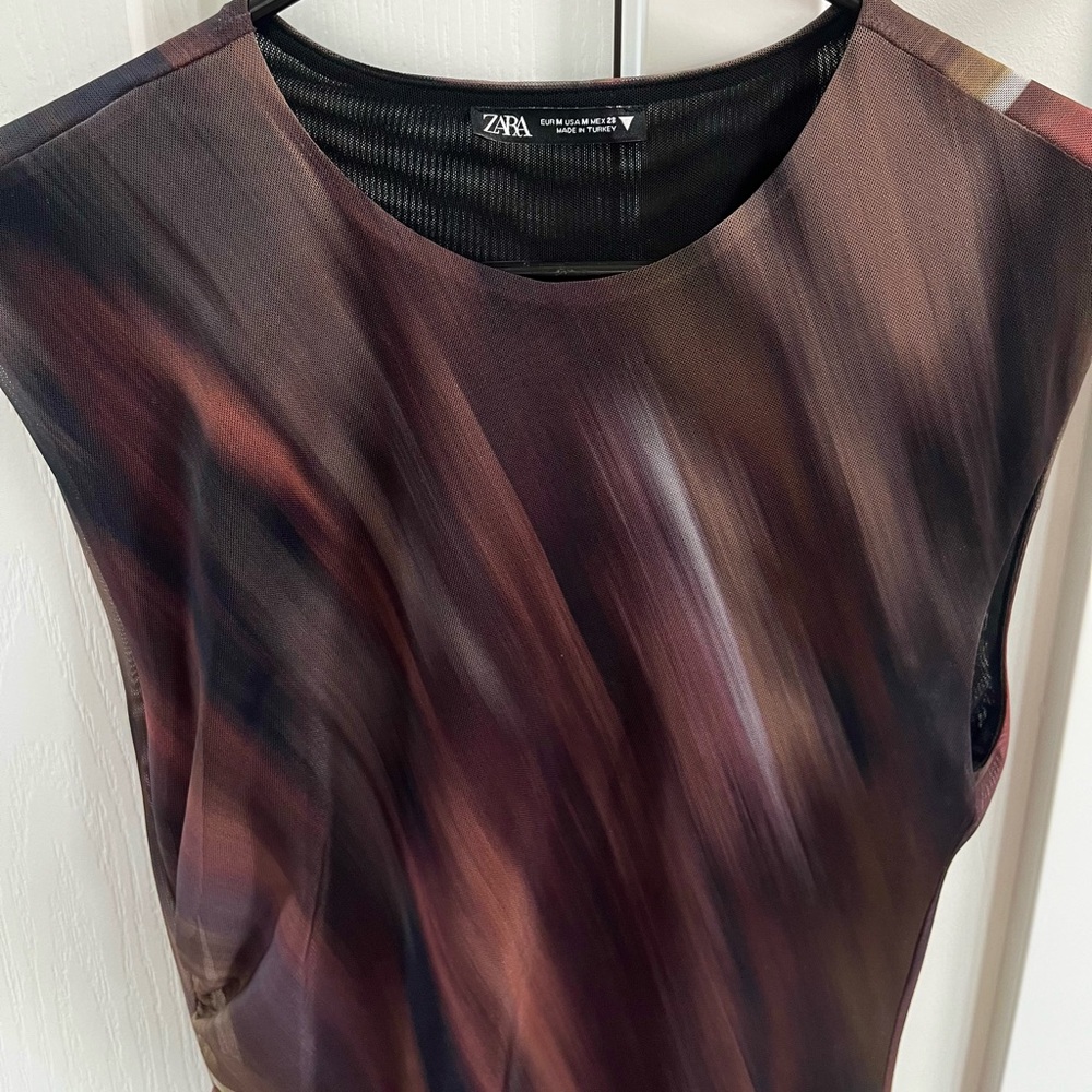 Zara Maroon & Olive Midi Dress - Picture 3 of 8
